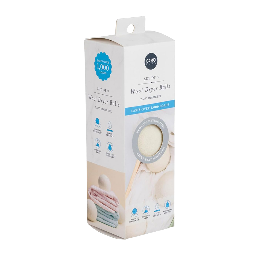 ****Core Home 3pc Natural Wool Dryer Balls, White