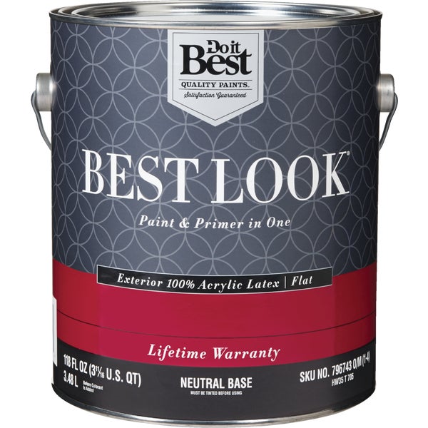 Best Look 100% Acrylic Latex Premium Paint &amp; Primer In One Flat Exterior House Paint, Neutral Base, 1 Gal.