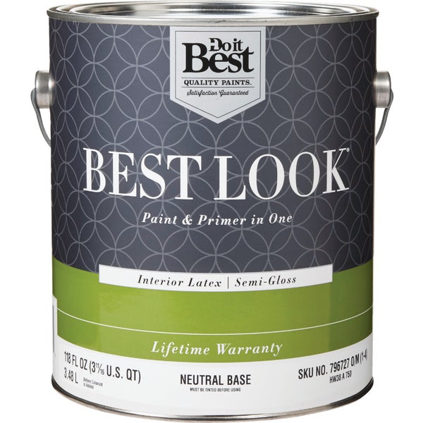 Best Look Latex Premium Paint &amp; Primer In One Semi-Gloss Interior Wall Paint, Neutral Base, 1 Gal.
