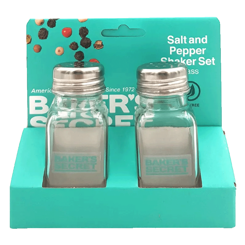 Baker's Secret 2pc Salt &amp; Pepper Shaker Set Glass 3.6 In. (9.2cm)