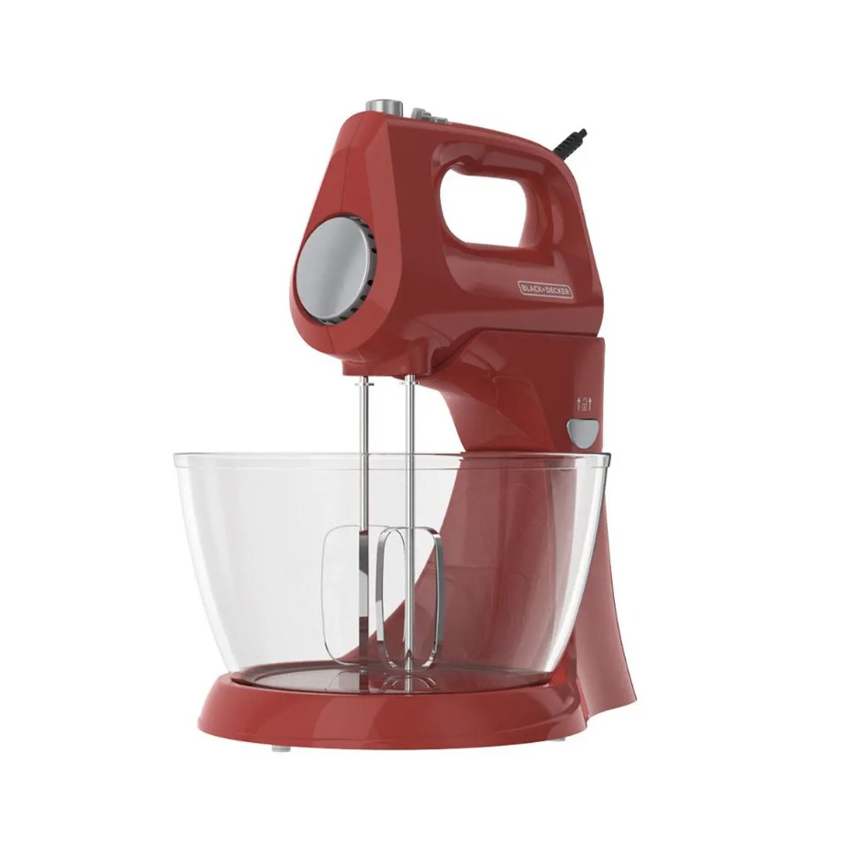 Black &amp; Decker 2-in-1 Stand Mixer 3.5 L Glass Bowl, Red