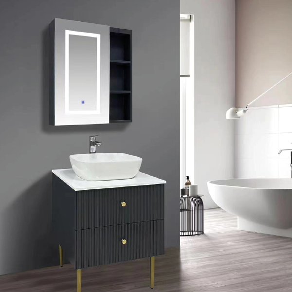 Royal Homes LED Mirror Vanity Cabinet, 2-Drawers with Gold Hardware, 23.6x18.8x29.5In. (600*480*750mm)