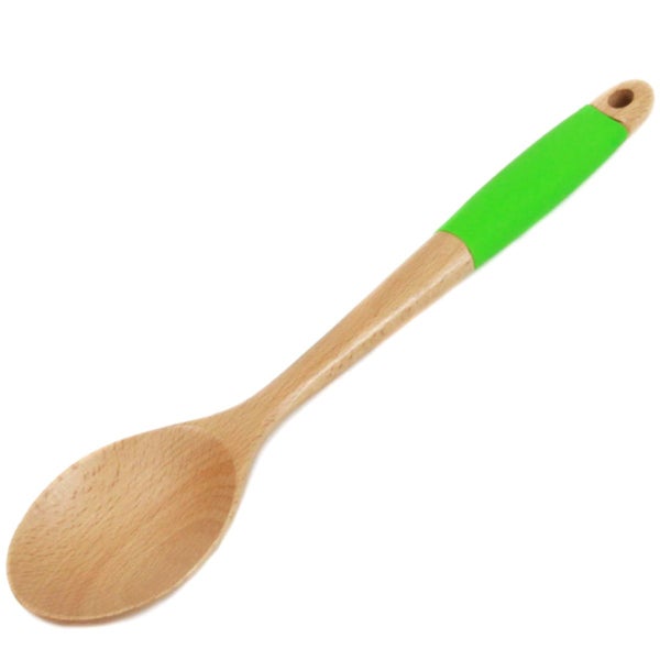 Chef Craft Wooden Spoon with Silicone Grip Handle, Green