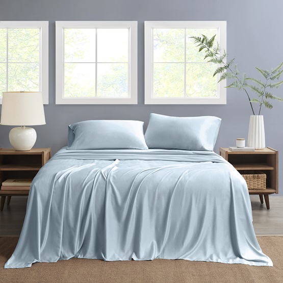 Nautica Queen Sheet Set Solid 4pc Light Blue