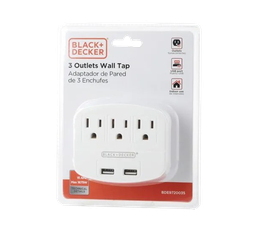 [973-BDE9720035] Black &amp; Decker 3-Outlet Wall Tap with 2 USB-A
