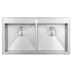 [RH953005 980040 981001 RHUDBKSC15795] Royal Homes Topmount Double Bowl Kitchen Sink Combo 32.8 x 22 x 8.9 In.P