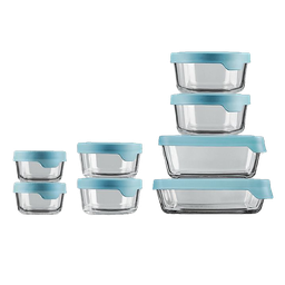 [13106L20] Anchor Hocking 16pc Glass Food Storage Set w/ Trueseal Lids Clear/Mineral Blue