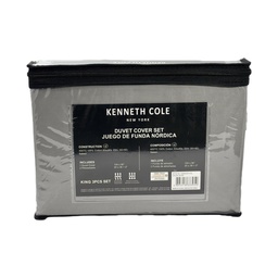 [KCBI2022114SL] Kenneth Cole King 400TC Duvet Cover Set, Silver - 100% Cotton, 3Pc