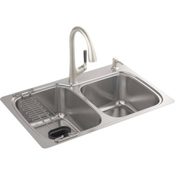 [R75791-2PC-NA] Kohler All-in-One Double Bowl Kitchen Sink Kit, Drop-In/Under Mount 33 In. x 22 In. x 9 In. Deep Stainless Steel