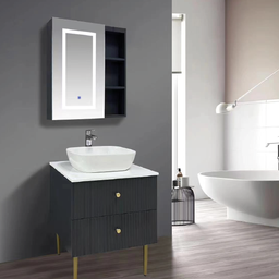 [DHM-2406-60 / RHBV29604] Royal Homes LED Mirror Vanity Cabinet, 2-Drawers with Gold Hardware, 23.6x18.8x29.5In. (600*480*750mm)