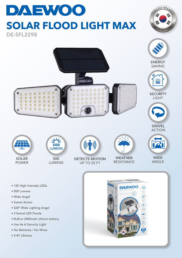 Daewoo Outdoor Solar Flood Light Max