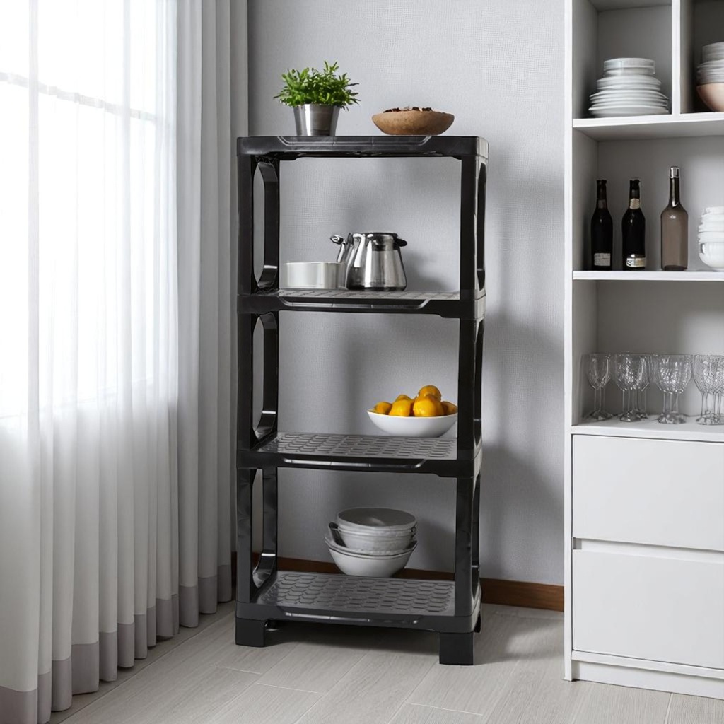 Strata 4-Tier Shelving Unit Heavy-Duty, Black