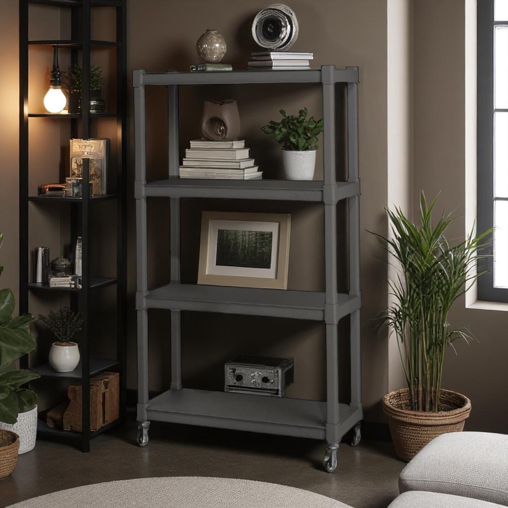 Sterilite 4-Tier Shelving Unit 57 1/8 x 34 1/2 x 14 1/2 In., Flat Grey