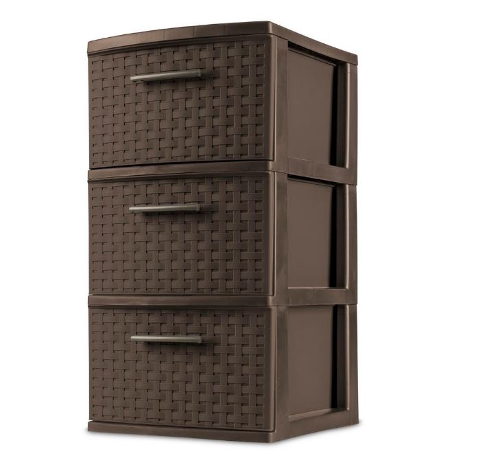 Sterilite Weave 3-Drawer Storage Cabinet, Espresso