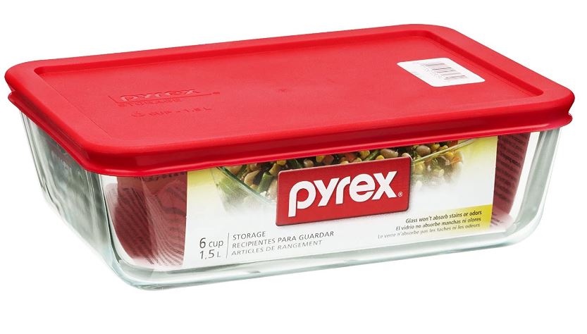 Pyrex Simply Store Storage Plus Glass Container 6-cup Rectangle, Red Plastic Cover