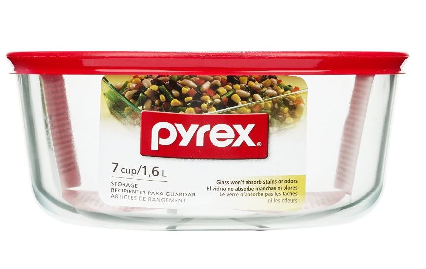 Pyrex Simply Store Storage Plus Glass Container 7-cup Round, Red Plastic Cover