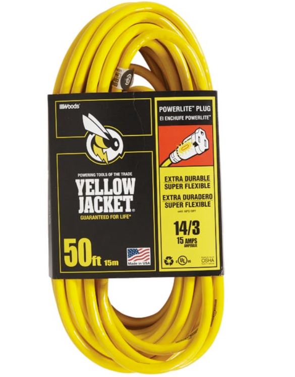 Yellow Jacket 50 Ft. 14/3 Indoor/Outdoor Extension Cord with PowerLite Plug