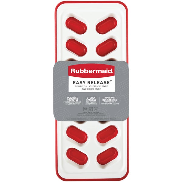 Rubbermaid Easy Release Flexible Plastic/Silicone Ice Cube Tray, Red/White