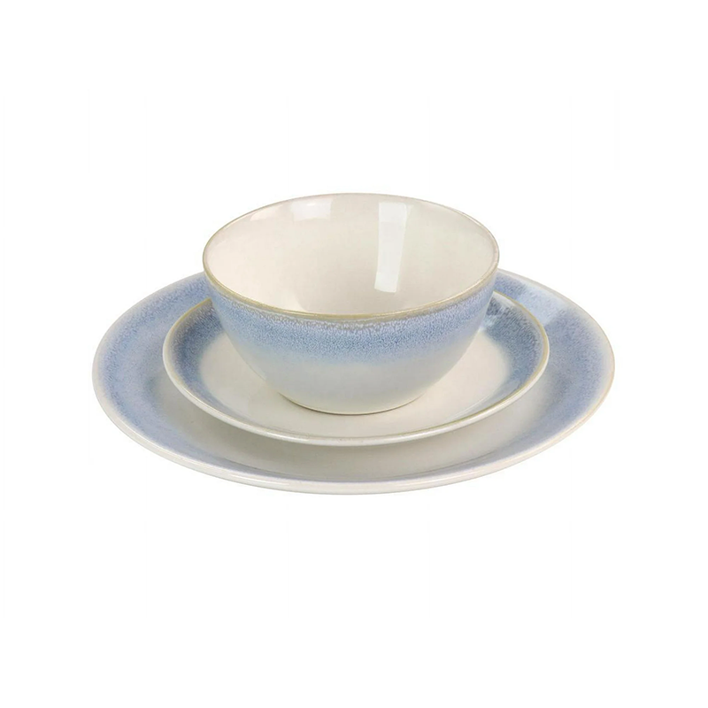 ****Martha Stewart Everyday Perry Street 12pc Dinnerware Set, Reactive Glaze Stoneware White with Blue Rim