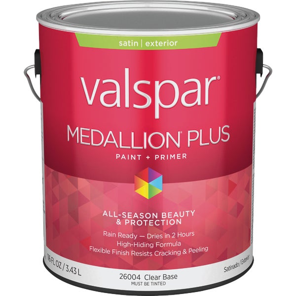 Valspar Medallion Plus Premium Paint &amp; Primer Satin Exterior Paint, Clear Base, 1 Gal.