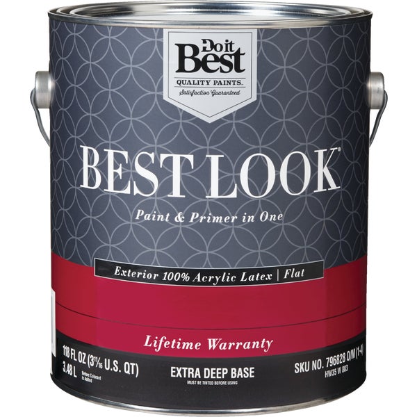 Best Look 100% Acrylic Latex Premium Paint &amp; Primer In One Flat Exterior House Paint, Exra Deep Base, 1 Gal.