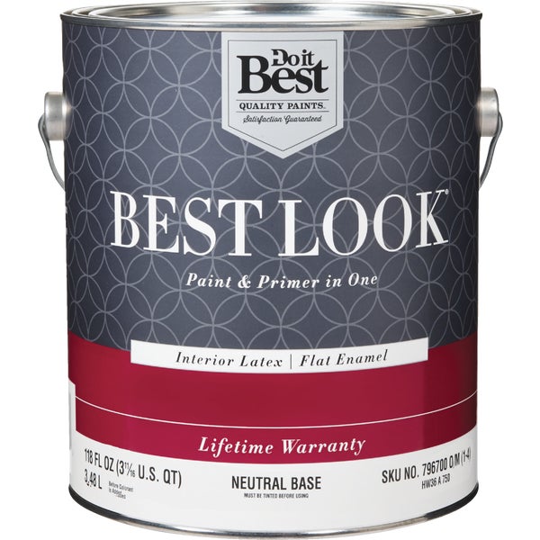Best Look Latex Premium Paint &amp; Primer In One Flat Enamel Interior Wall Paint, Neutral Base, 1 Gal.