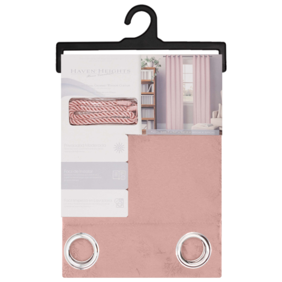 Vineland Grommet Window Curtain Panel with Tie Back 55 x 90 In. Blush