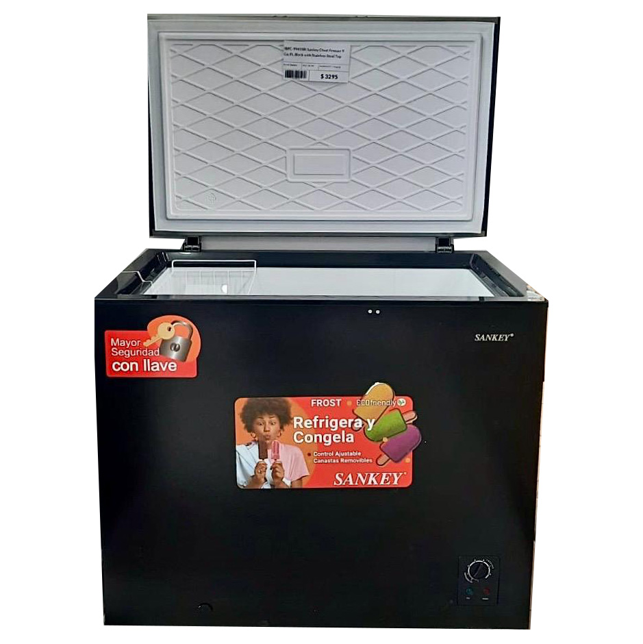 Sankey Chest Freezer 9 Cu. Ft. Black with Stainless Steel Top