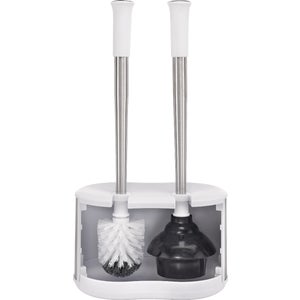 Polder Toilet Brush and Plunger Caddy, Stainless Steel/White