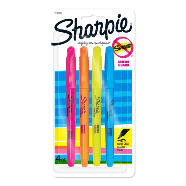 Sharpie Pocket 4pk Highlighters Narrow Chisel Tip Multicolored
