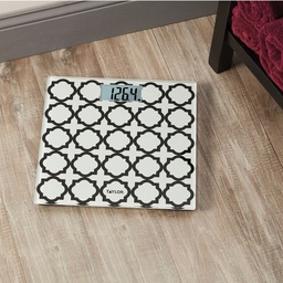 [755841932BWL] Taylor Digital Glass Bathroom Scale Lattice Pattern, White/Black, 400lb. Capacity