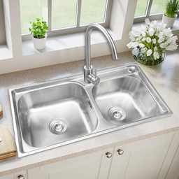 [BA-1218 RHTDBKS15410] Royal Homes Topmount Double Bowl Kitchen Sink