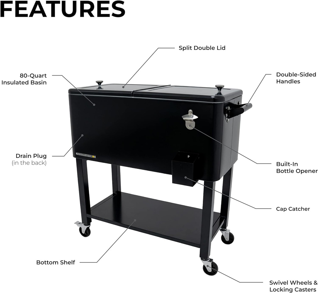 Permasteel Detachable Cooler 80 Qt. Black