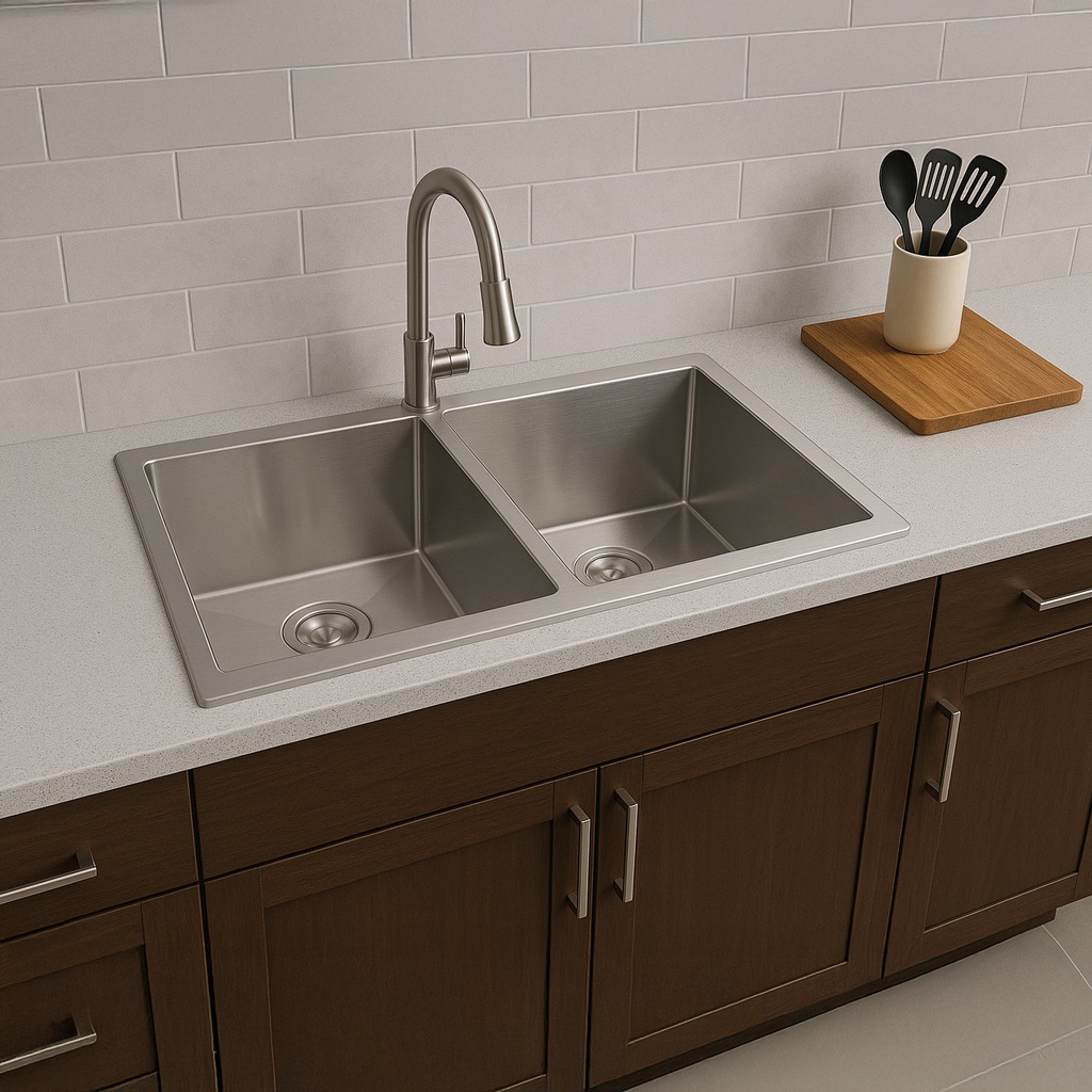 Royal Homes Topmount Double Bowl Kitchen Sink Combo 32.8 x 22 x 8.9 In.