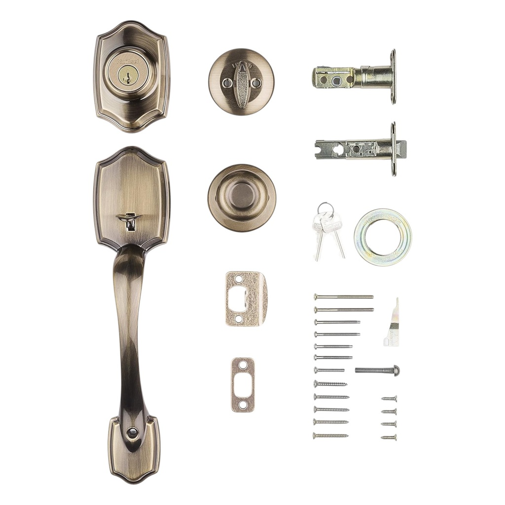 Kwikset Belleview Entry Handleset Single Cylinder, Antique Brass