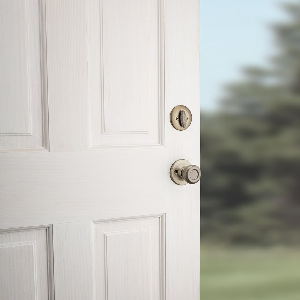 Kwikset Belleview Entry Handleset Single Cylinder, Antique Brass