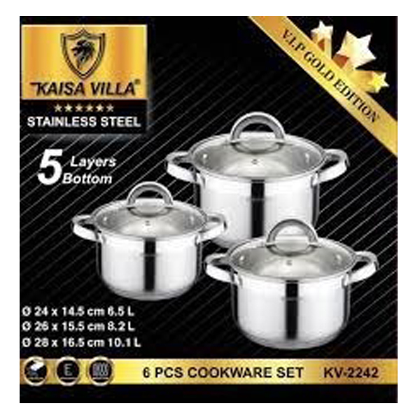 KV Cookware Set SS , 6PCS/SET, 16CM+18CM+20CM