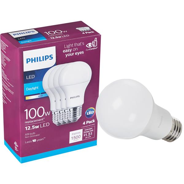 ^Philips EyeComfort 100W Equivalent Daylight A19 Medium LED Light Bulb (4-Pack)