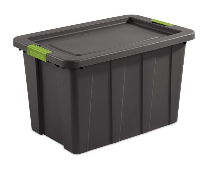 Sterilite Latch Tuff Tote 30 Gal, Flat Grey with Green Latches