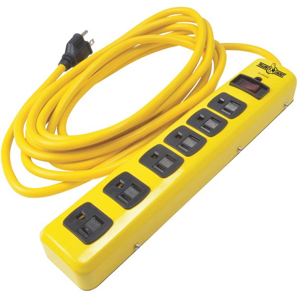 Woods Yellow Jacket 6-Outlet 1050J Hi-Vis Surge Protector Strip with 15 Ft. Cord