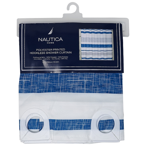 Nautica Printed Hookless Shower Curtain 72x72 In. (180x180cm)