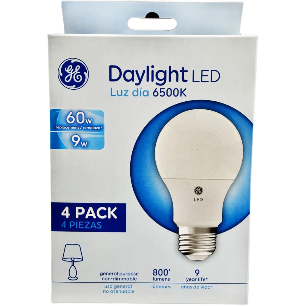 GE LED Bulb 9W A19 6500K 800LM UL 4-pack