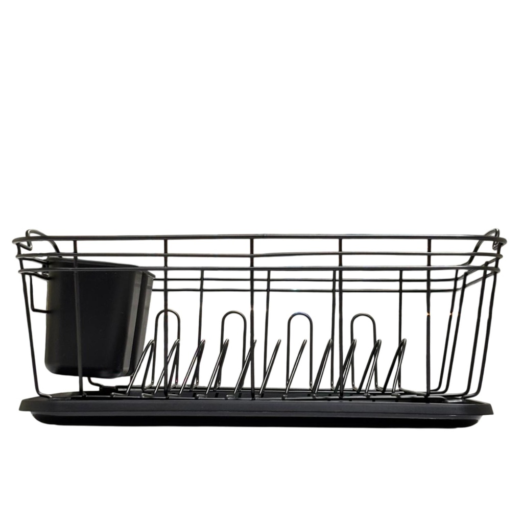 Life Art Dish Rack with Plastic Draining Tray, Black/ Champagne