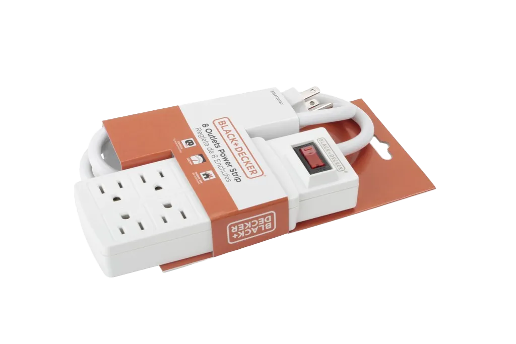 Black &amp; Decker 8-Outlet Power Strip 3 Ft. White