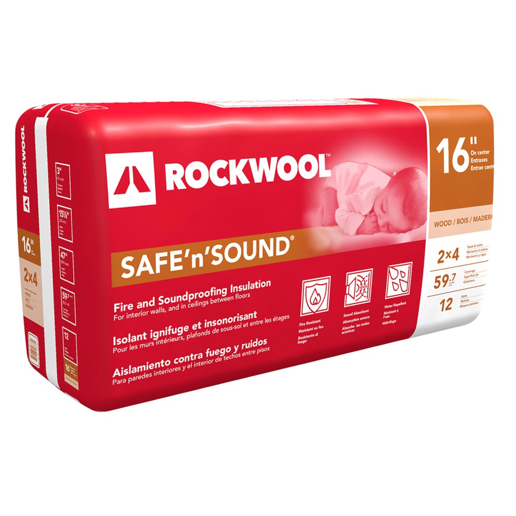 Rockwool Safe'n'Sound Stone Wool Insulation 16 In. x 47 In. (12-Pack)