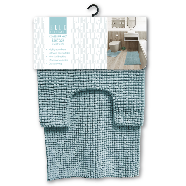 Elle Home 2pc Contour Mat &amp; Bath Mat Set, Light Blue