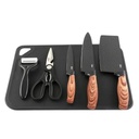 Oster Gunderson 6pc Knife Set w/ Black Cutting Board, PP Wood-Look Handle