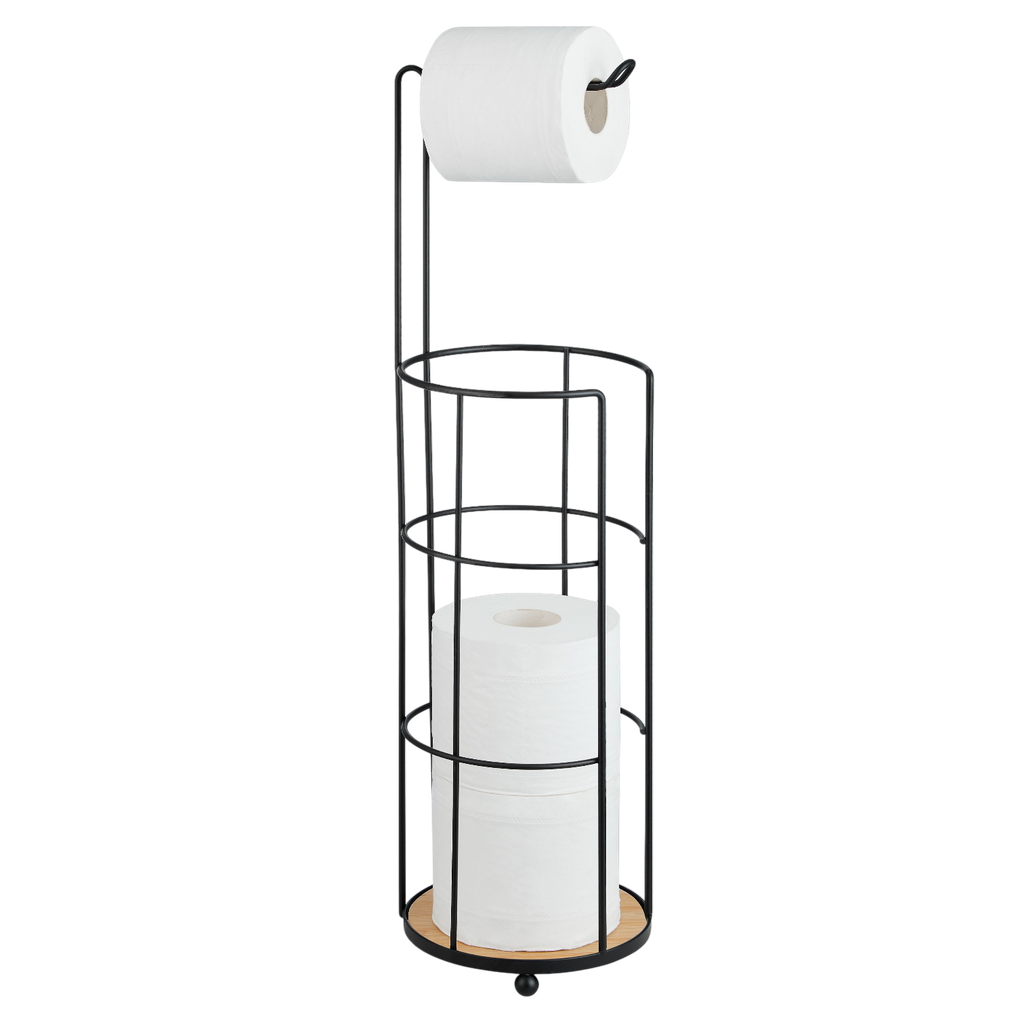 Royal Homes Freestanding Toilet Paper Holder With Bamboo Base, Black