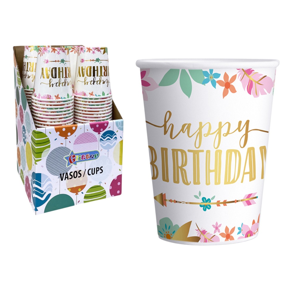 Glitter 10pc Paper Cups with Gold Foil 9oz. 
