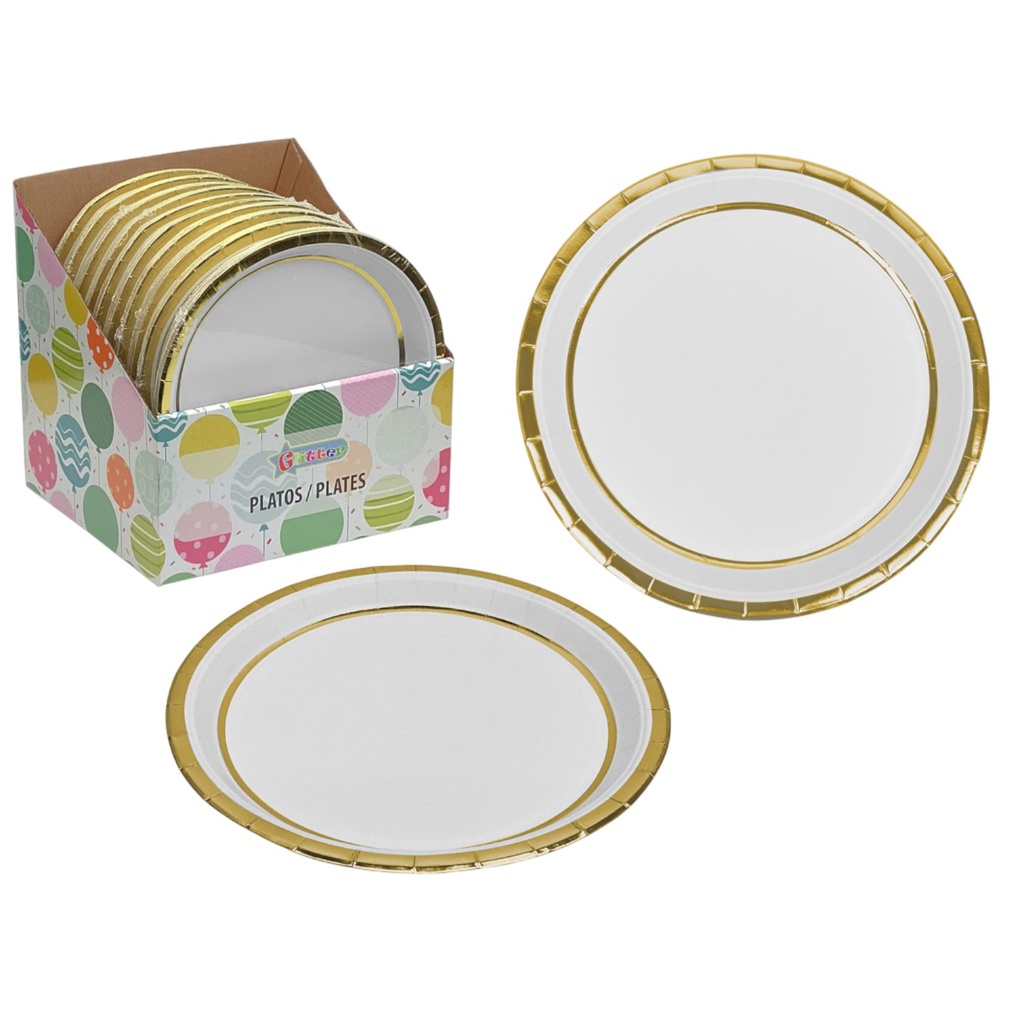 Glitter 10pc Paper Plates 9 In. Silver / White 
